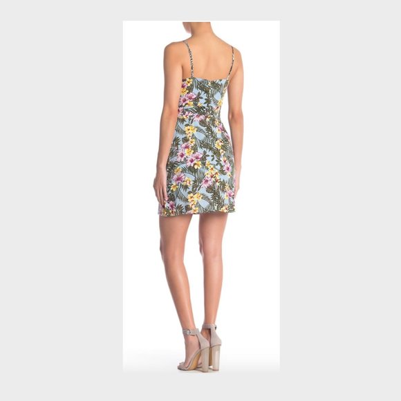 Tropical Floral Print Faux Wrap Dress - Picture 2 of 5